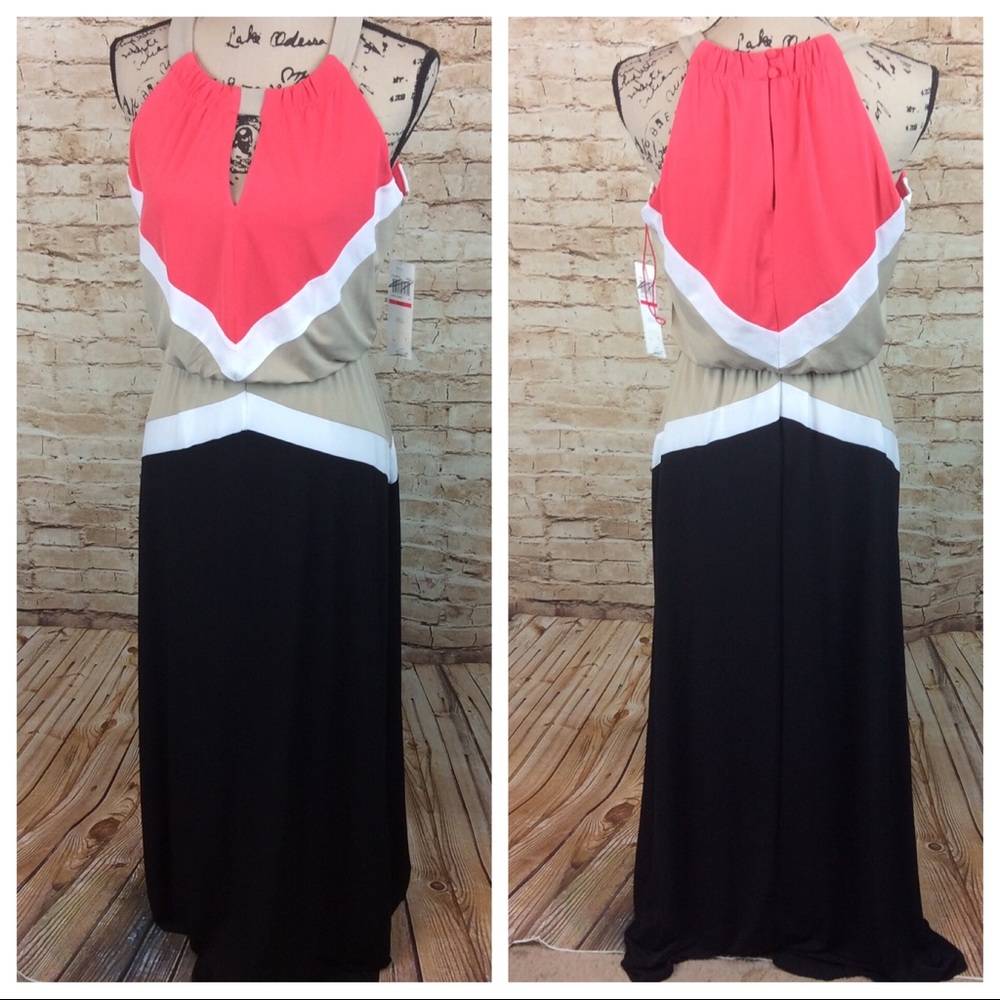 New London Style Coral Colorblock Maxi Dress XS